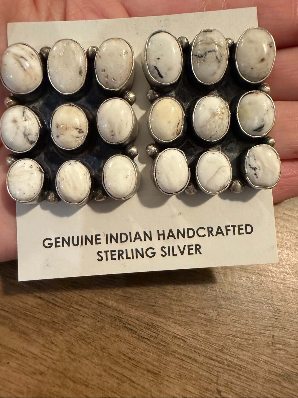 Navajo sterling silver white buffalo turquoise earrings